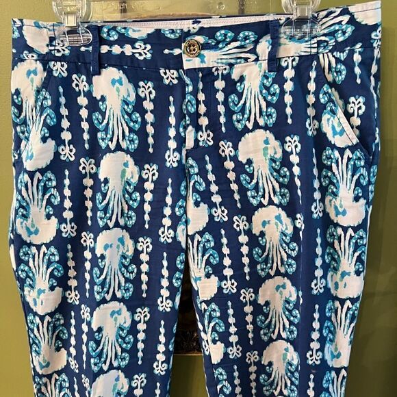 Lilly Pulitzer Cocoanut Walk Crop Pant Size 6 Indigo Get in Line Jellyfish - Picture 5 of 7